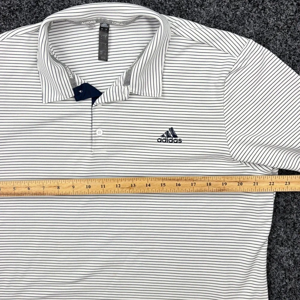 adidas Polo Shirt Mens Large White Navy Striped Golf Performance Short Sleeve L